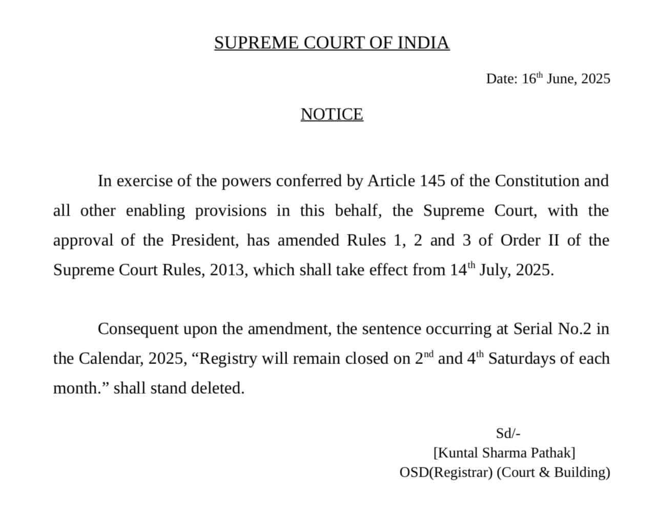 सुप्रीम कोर्ट का बड़ा फैसला: द्वितीय और चौथे शनिवार की अदालती छुट्टियां रद्द