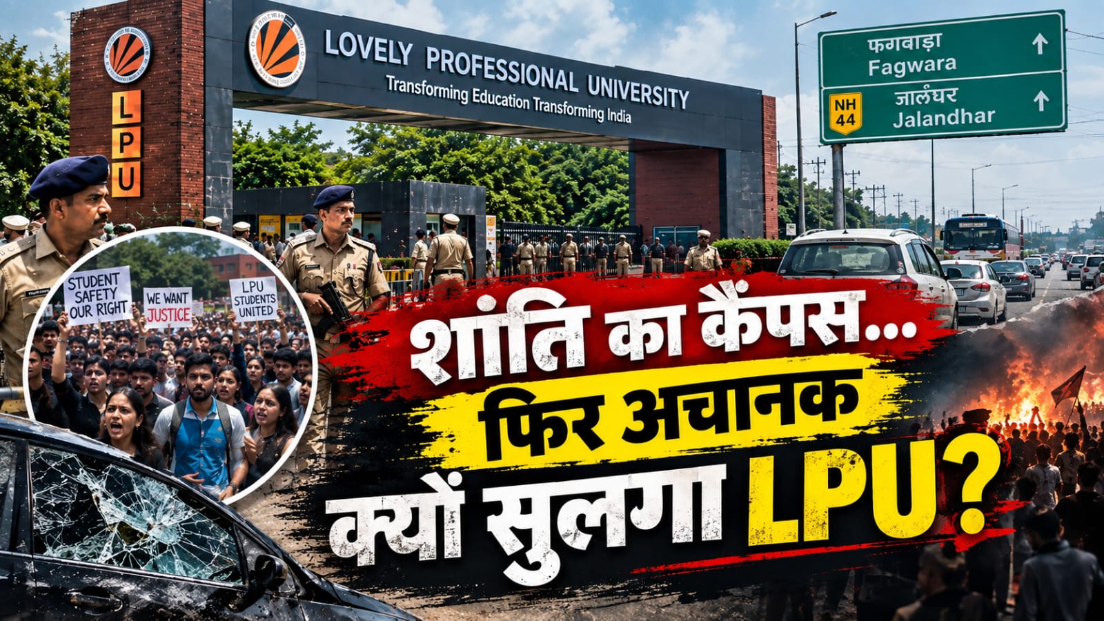 LPU छात्र प्रदर्शन के बाद फगवाड़ा में पुलिस तैनाती और NH-44 पर तनावपूर्ण स्थिति