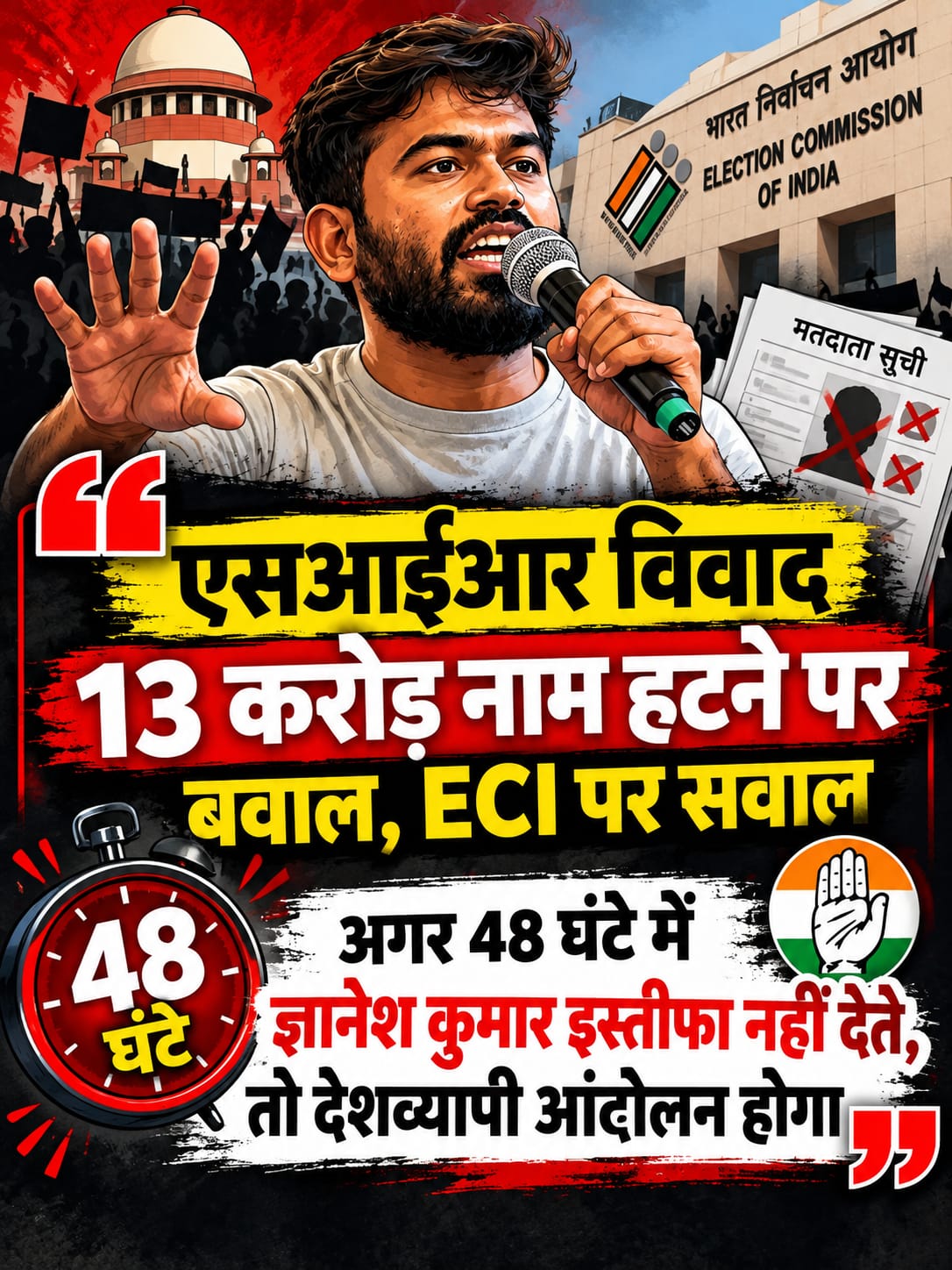 एसआईआर विवाद, 13 करोड़ मतदाताओं के नाम हटने और चुनाव आयोग पर उठते सवालों को दर्शाती प्रतीकात्मक तस्वीर
