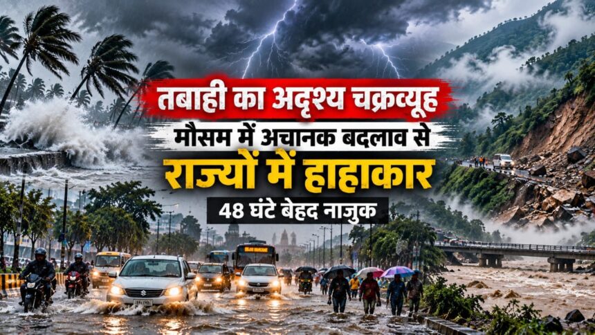 मौसम में अचानक बदलाव के कारण सड़कों पर जलभराव और भारी बारिश