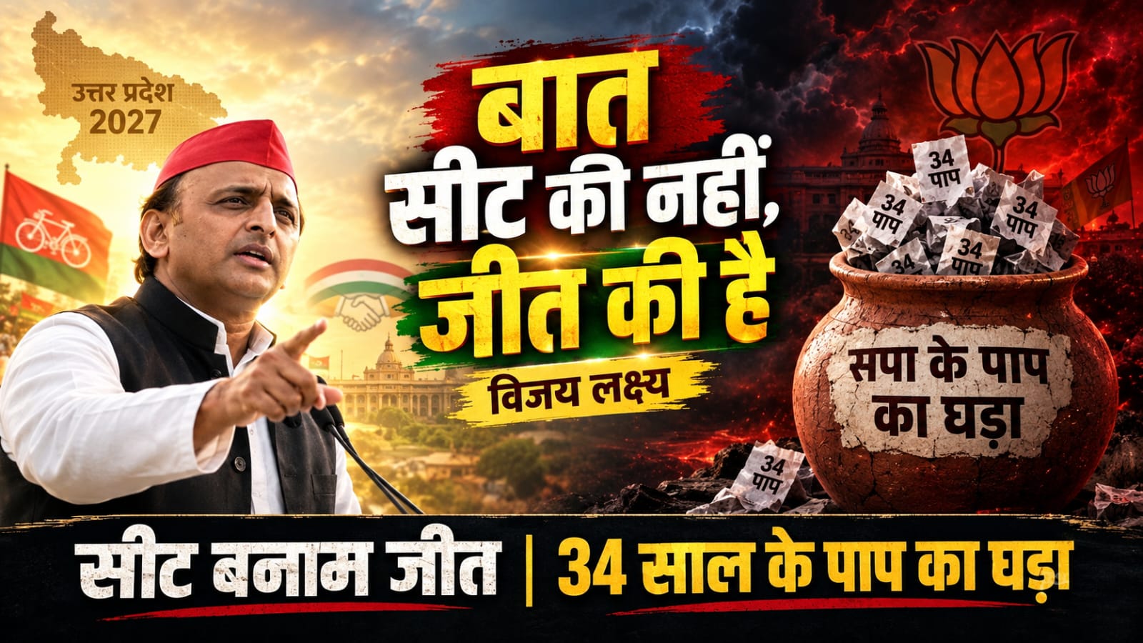 अखिलेश यादव का सीट शेयरिंग पर संदेश और बीजेपी का सपा के 34 पाप वाला हमला